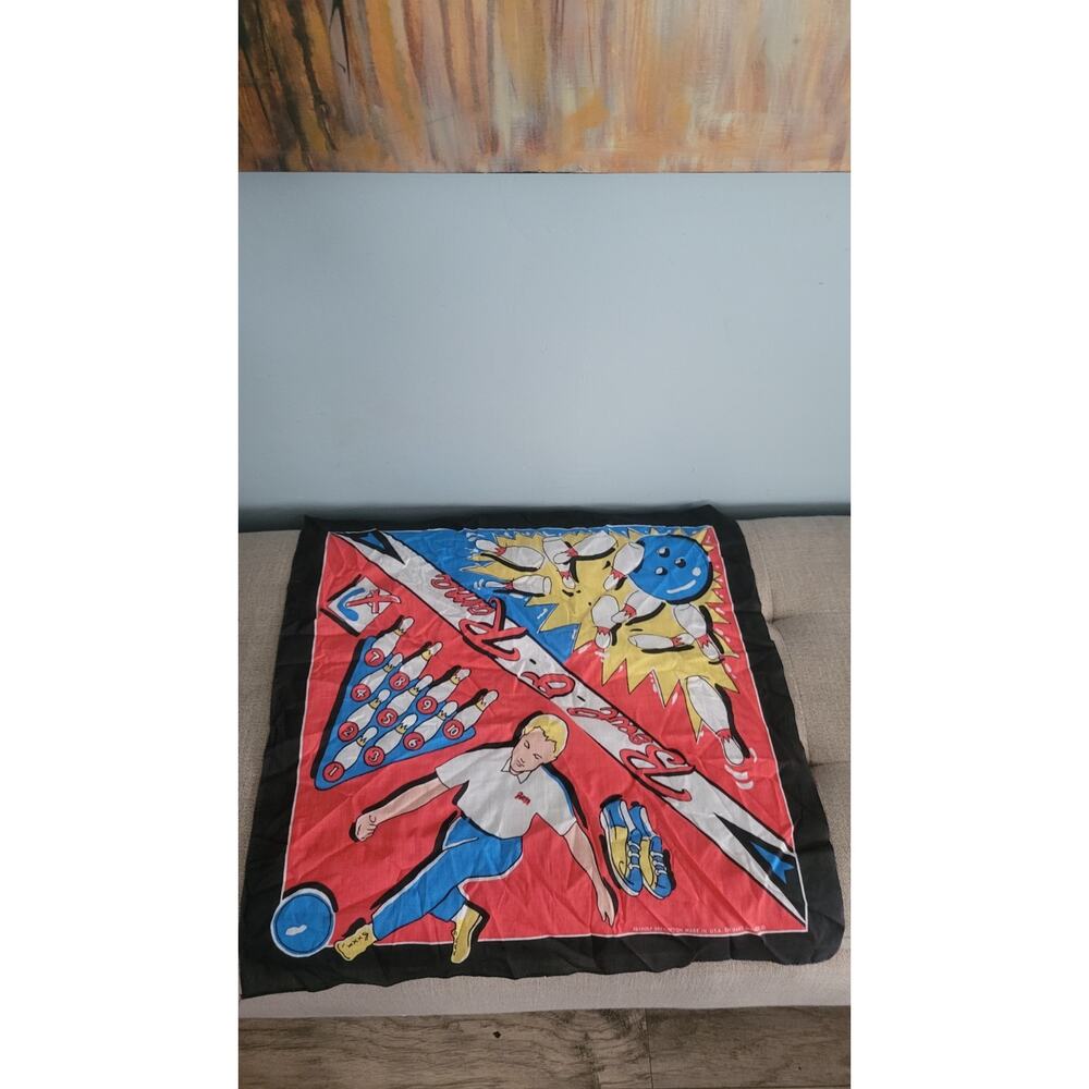 Vintage 80s Bowling Bandana Scarf Springs USA RN16463 Comic Graphic Pins Ball...